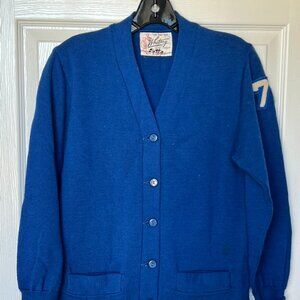Vintage Athletic Sweater 100% Wool Sweater Size M Royal Blue